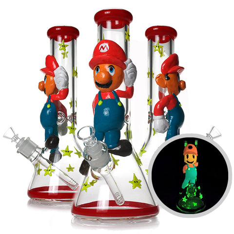 Glow in the Mario ⋇ 12.5 Inch ⋇ Super Mario 7mm Ice Glass Bongs