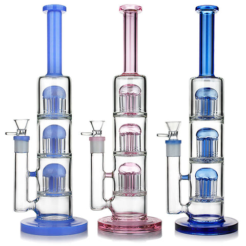 Perky Threesome ⋇ 3 Colors ⋇ 16" Multicolored 8-Arm Perc Glass Bongs