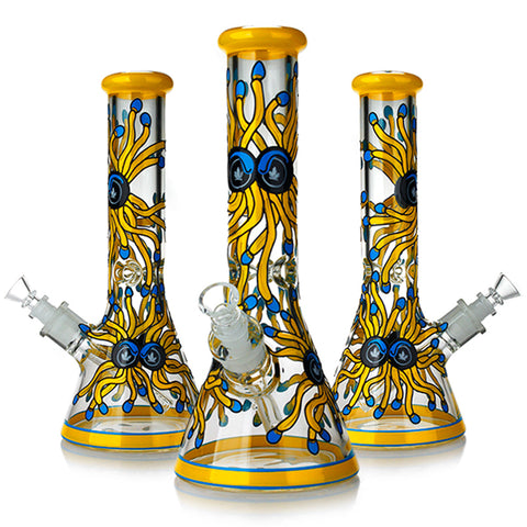 Yellow Jellyfish ⋇ 13.5 Inch ⋇ Themed 7mm Thick Colored Ice Glass Bongs