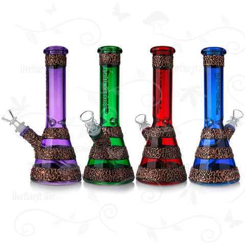 The Bladesmith ⋇ 4 Colored ⋇ 10" Full Colored Copper Ice Glass Bongs
